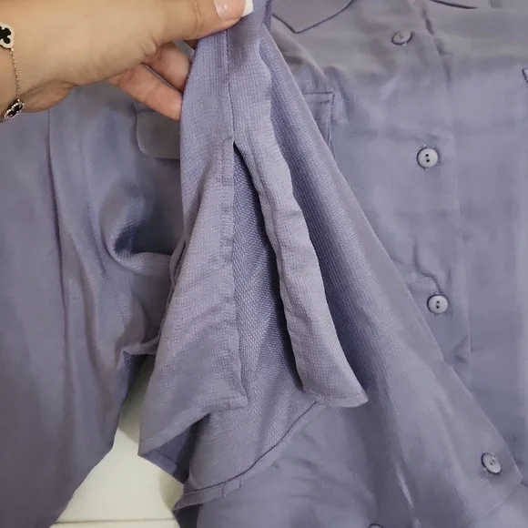 100% Silk Button Down Blouse 1X Purple   office lagenlook career Party - Picture 6 of 9